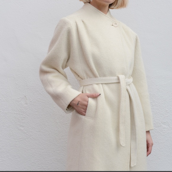 Vintage Jackets & Blazers - VTG cream mohair wool mod Jackie O jacket trench medium 8